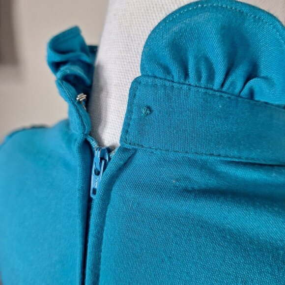 JCPenney Fashions Blue Dress Long Ruffle High Neck Pockets Tie Vintage Womens 14 - Picture 6 of 16